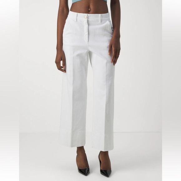 MARELLA Pants - Marella Women's Size 6 US White Lava Denim Wide Leg Jeans Pants Trouser NWT $275